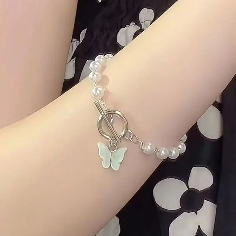 Butterfly Pearl Charm Bracelet