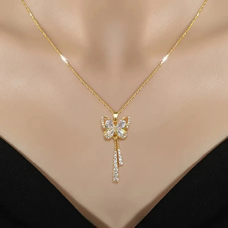 Zircon Butterfly Tassel Necklace