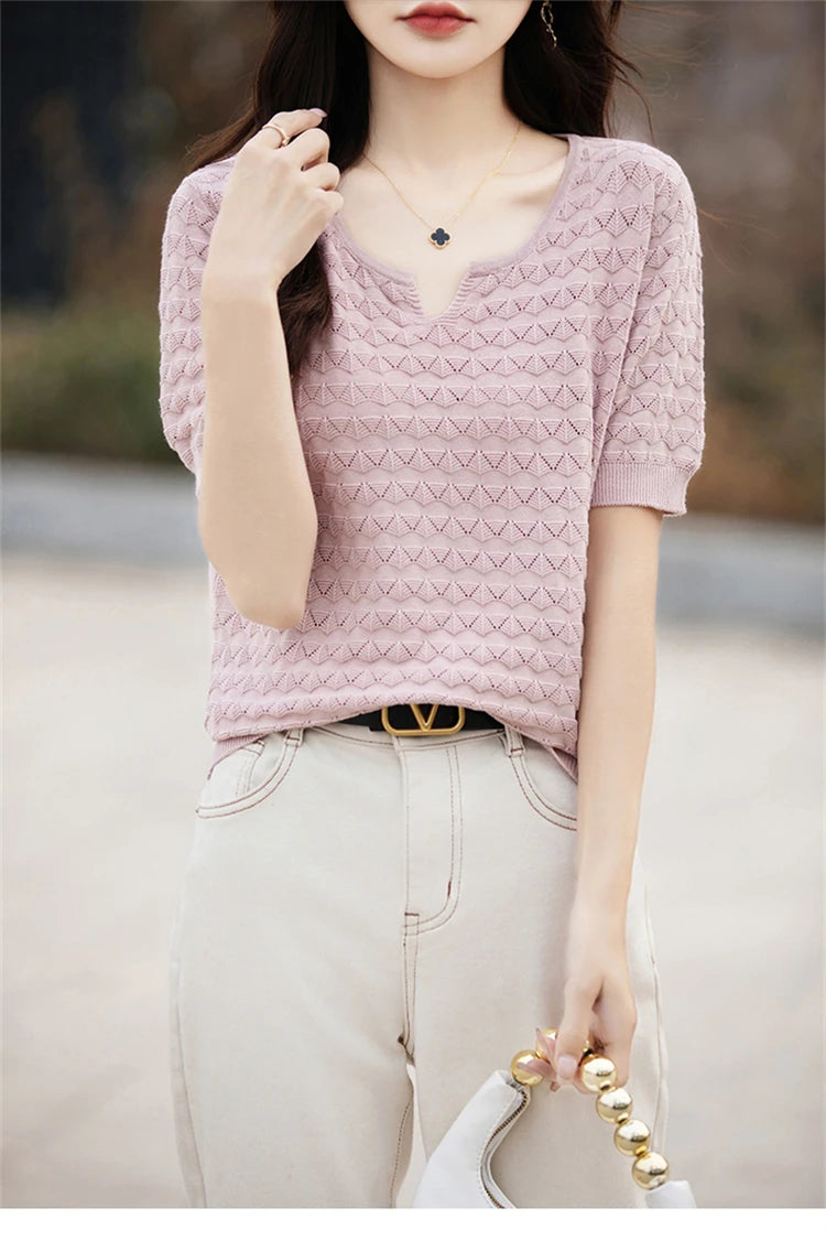 Loose Cotton V-Neck T-Shirt