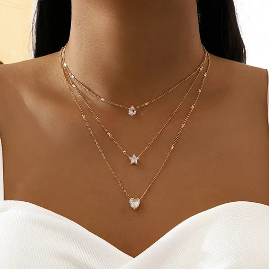 Heart Star Charm Necklace Set