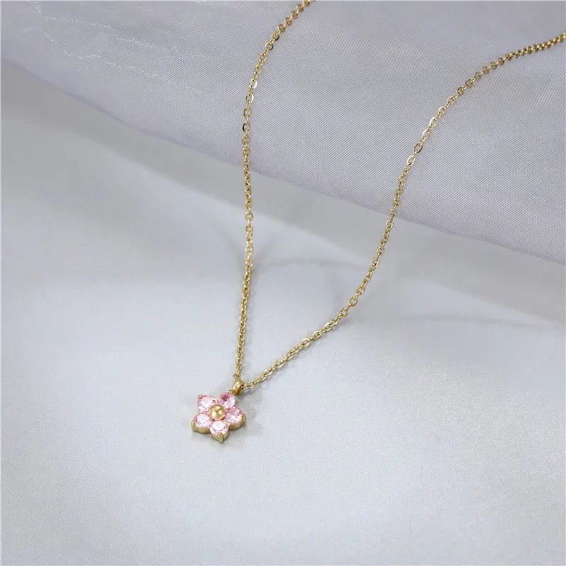 Cubic Zirconia Flower Pendant Necklace