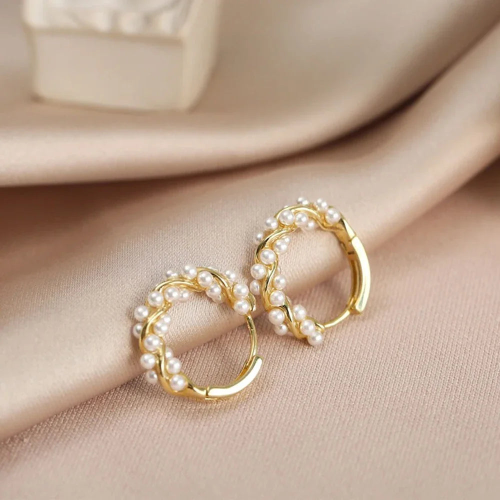 Fashion Pearl Earrings Women Girl Simple Gold Color Temperament Circle Earrings Daily Shopping Dating Earrings Jewelry Accessory