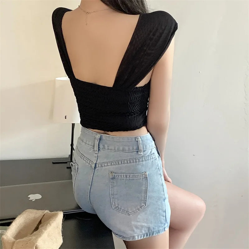 Irregular Lace Strapless Crop Top