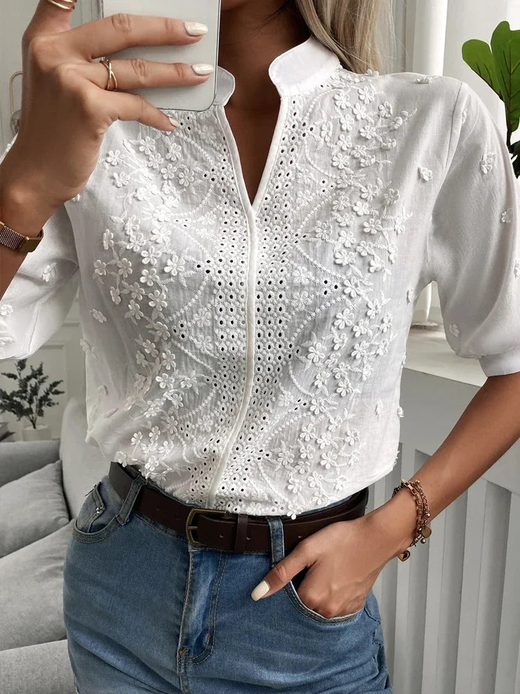 Floral Embroidery Lace Blouse