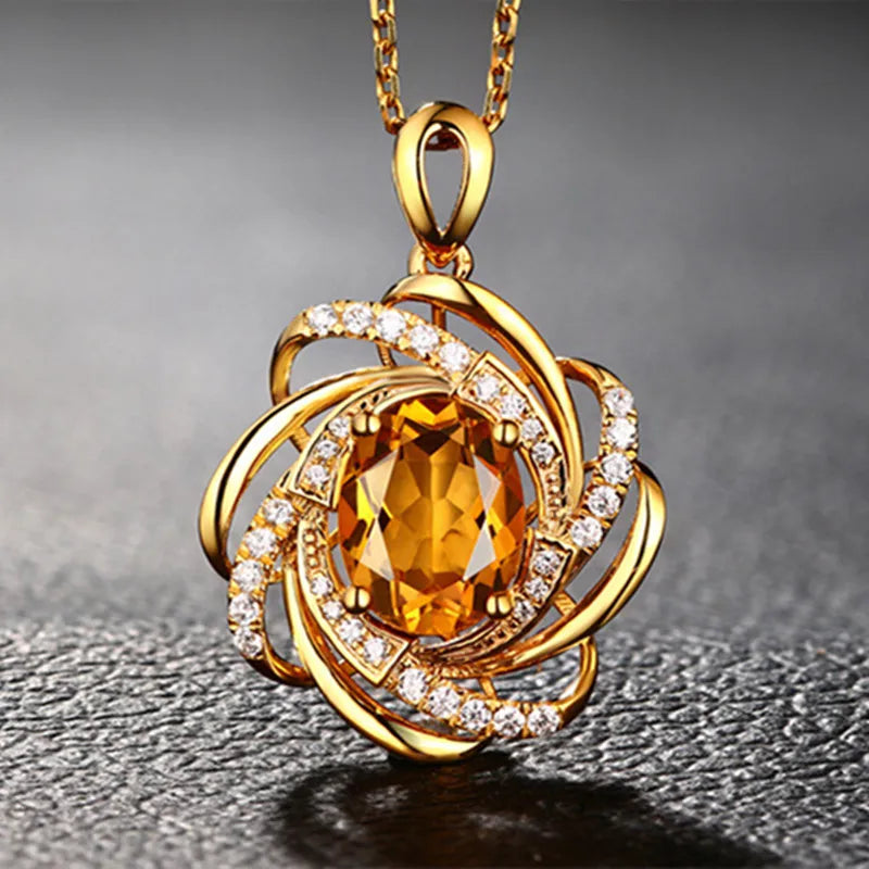 Zircon Flower Spiral Necklace