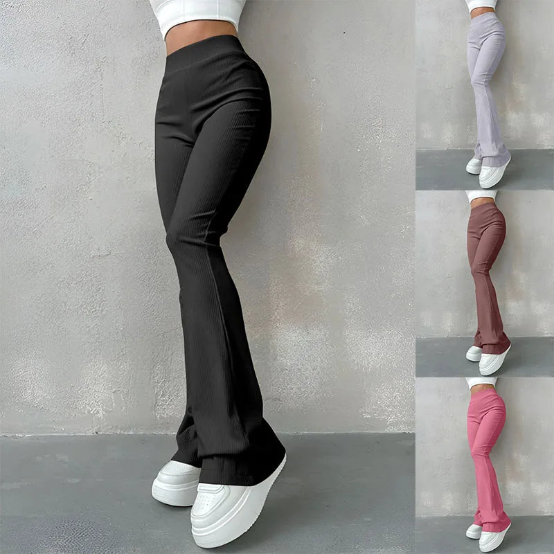 Ribbed High-Waist Flare Pants