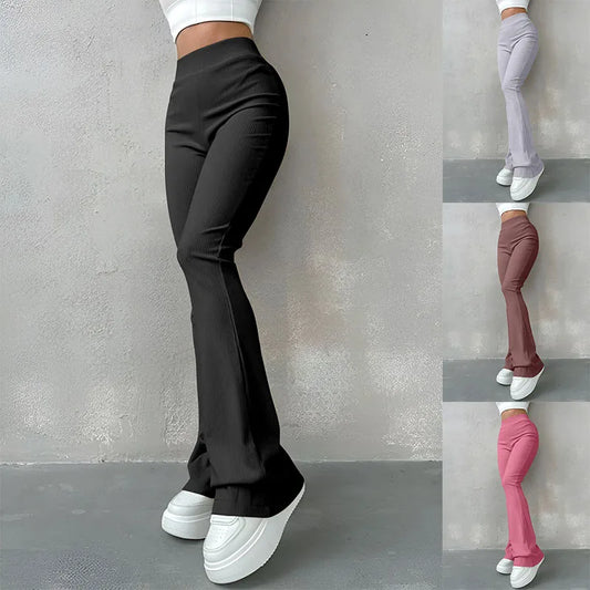 Ribbed High-Waist Flare Pants