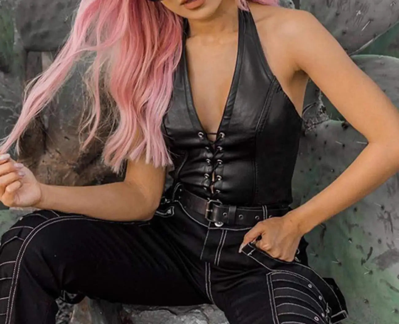 Edgy Black Leather Crop