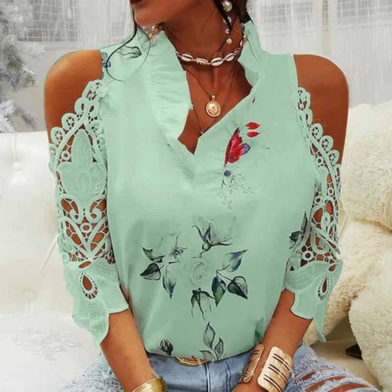 Floral Lace V-Neck Blouse