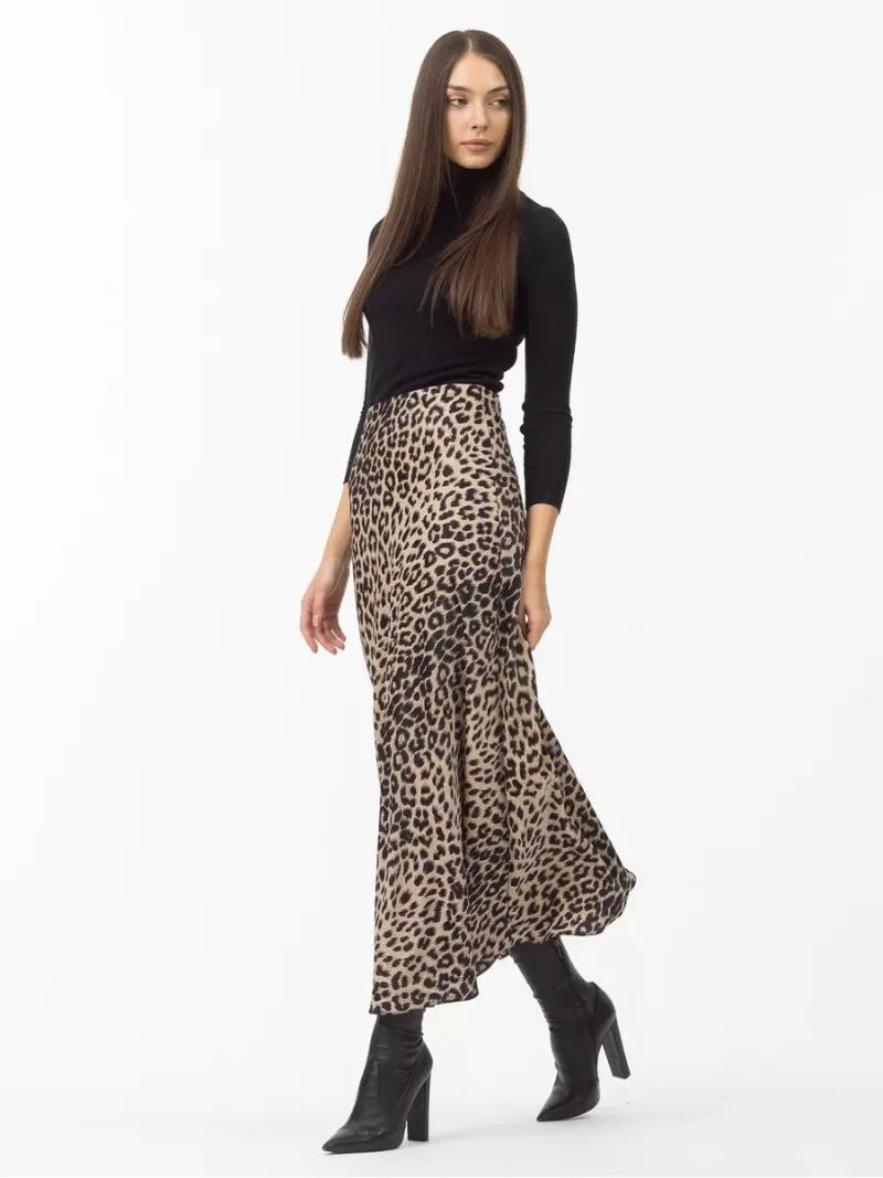 Sexy Leopard Print Long Skirts For Women 2024 Summer Fashion Vintage Women's Satin Maxi Skirt Female High Waist A-Line Skirt