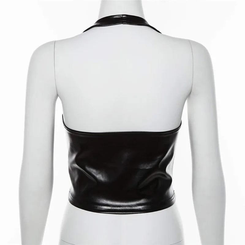 Edgy Black Leather Crop