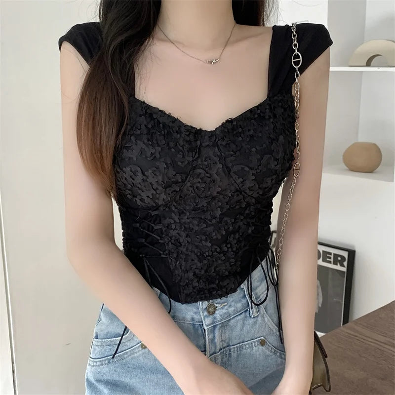 Irregular Lace Strapless Crop Top