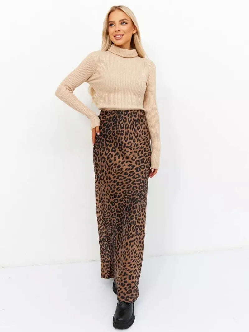 Sexy Leopard Print Long Skirts For Women 2024 Summer Fashion Vintage Women's Satin Maxi Skirt Female High Waist A-Line Skirt