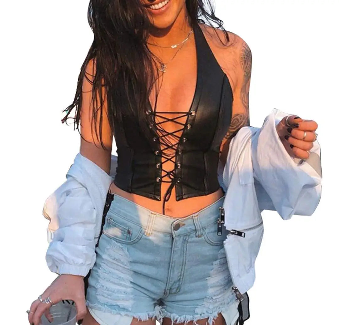 Edgy Black Leather Crop