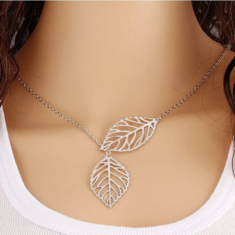 Boho Double Leaves Necklace