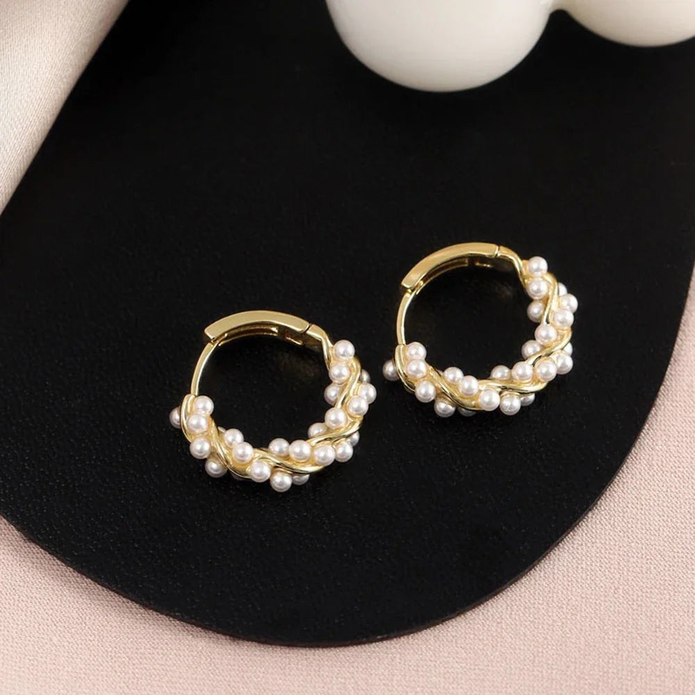 Fashion Pearl Earrings Women Girl Simple Gold Color Temperament Circle Earrings Daily Shopping Dating Earrings Jewelry Accessory