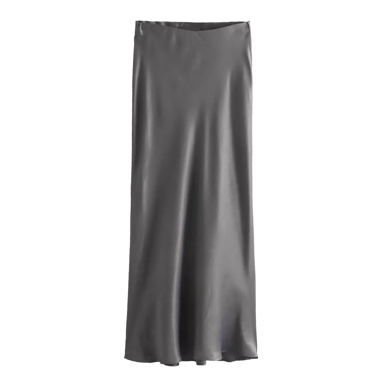 2024 Summer New European and American Style Fashion Casual Silk Midi Skirt Solid Color Women's Mid length Skirt Half skirt