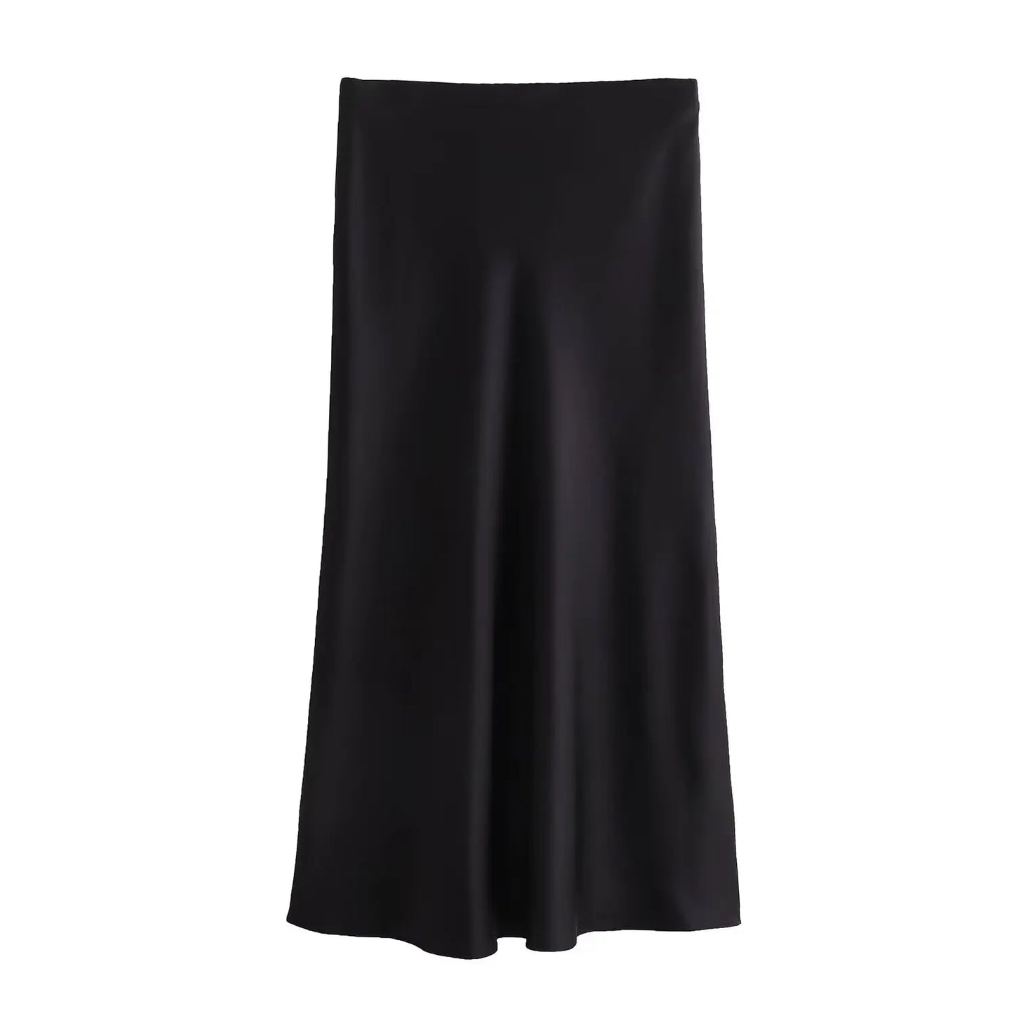 2024 Summer New European and American Style Fashion Casual Silk Midi Skirt Solid Color Women's Mid length Skirt Half skirt