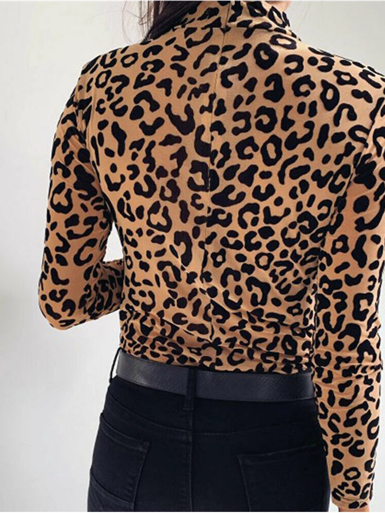 Leopard Print Turtle Neck Blouse