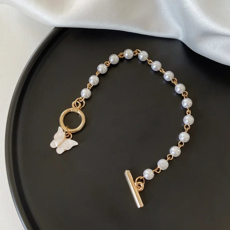 Butterfly Pearl Charm Bracelet