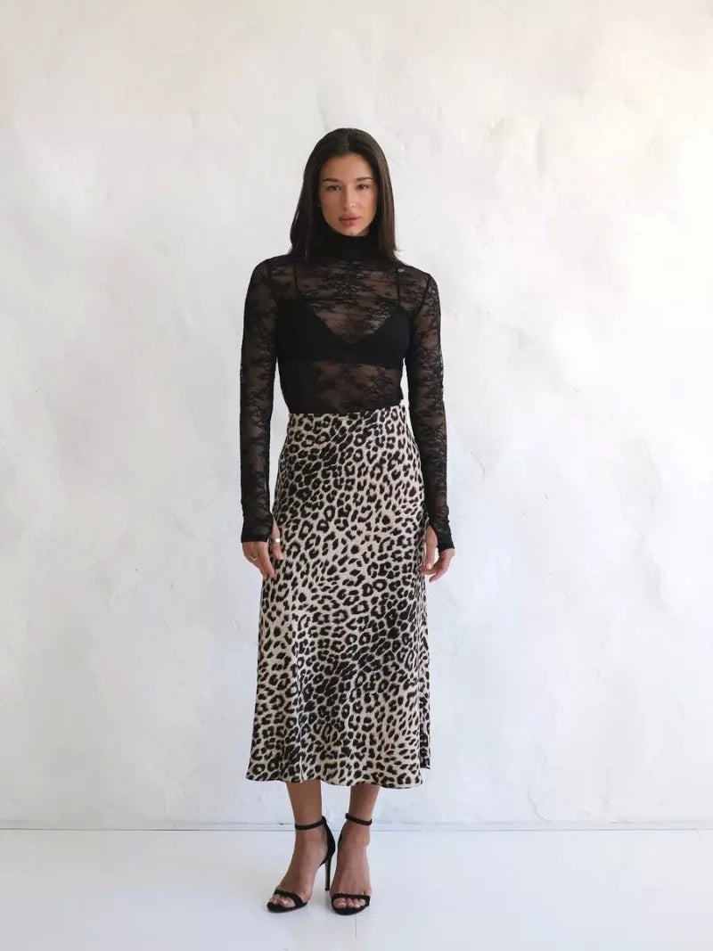 Sexy Leopard Print Long Skirts For Women 2024 Summer Fashion Vintage Women's Satin Maxi Skirt Female High Waist A-Line Skirt