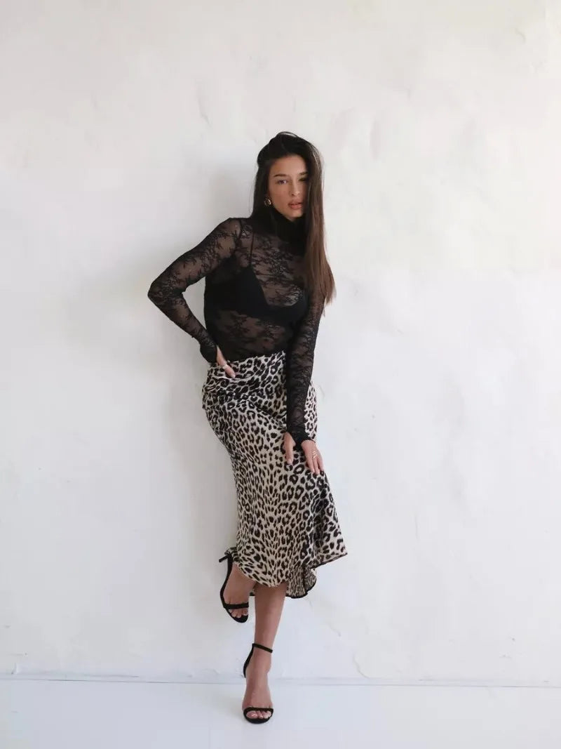 Sexy Leopard Print Long Skirts For Women 2024 Summer Fashion Vintage Women's Satin Maxi Skirt Female High Waist A-Line Skirt