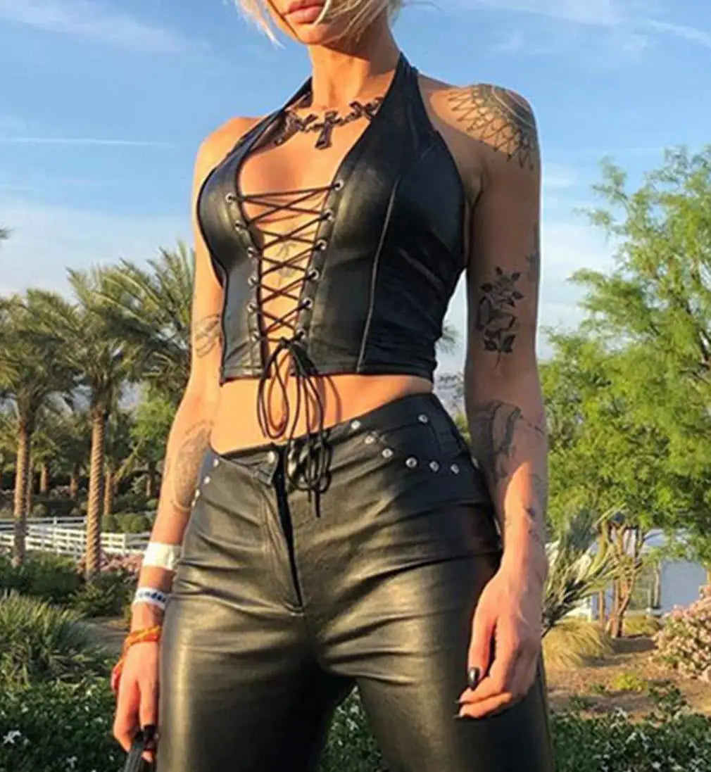 Edgy Black Leather Crop