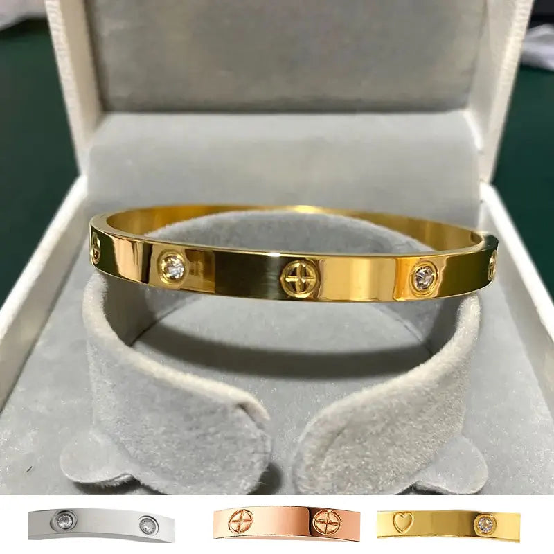 New Design Gold Color titanium steel Zircon And Cross Nut Nail Bracelet & Bangle For Woman Stainless Steel Snap Brand Jewelry