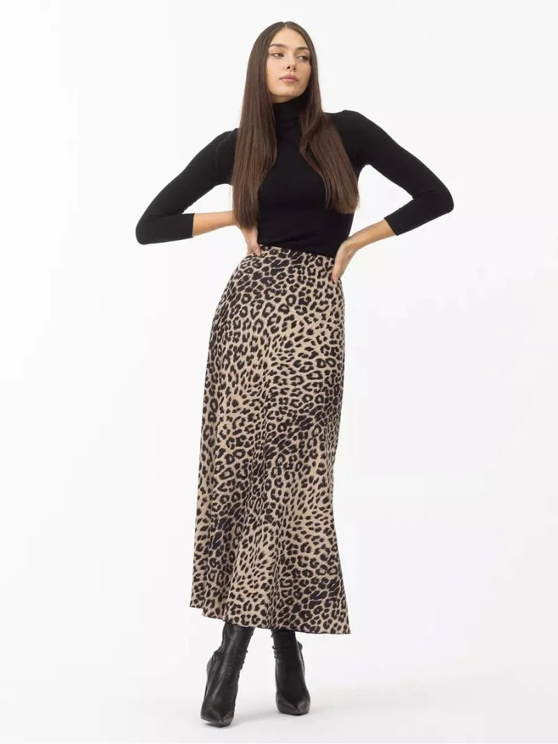 Sexy Leopard Print Long Skirts For Women 2024 Summer Fashion Vintage Women's Satin Maxi Skirt Female High Waist A-Line Skirt