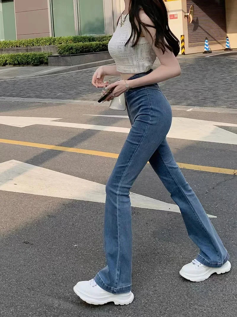 2023 New Women's High Waist Elastic Slim Fit Flare Jeans