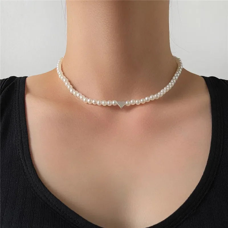 Love Heart Pearl Choker Necklace