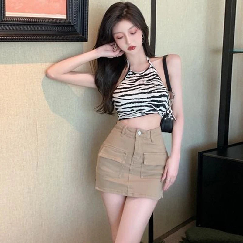 Xpqbb Summer Denim Short Skirt for Women Sexy Slim High Wiast Wrap Hip Mini Skirts Woman Korean Chic Pockets Shorts Jeans Skirt