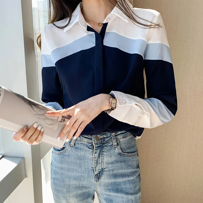 Elegant Striped Chiffon Blouse