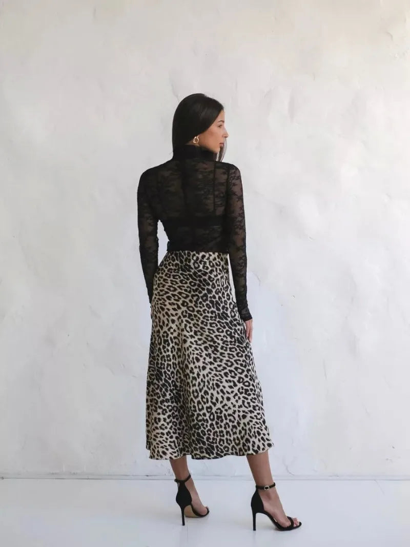 Sexy Leopard Print Long Skirts For Women 2024 Summer Fashion Vintage Women's Satin Maxi Skirt Female High Waist A-Line Skirt