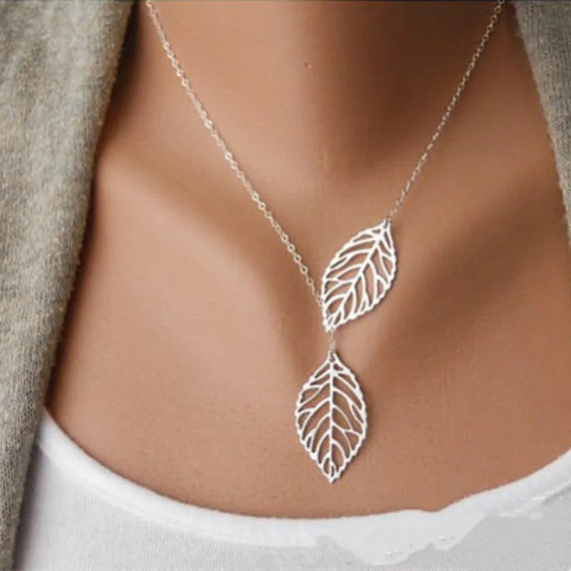 Boho Double Leaves Necklace