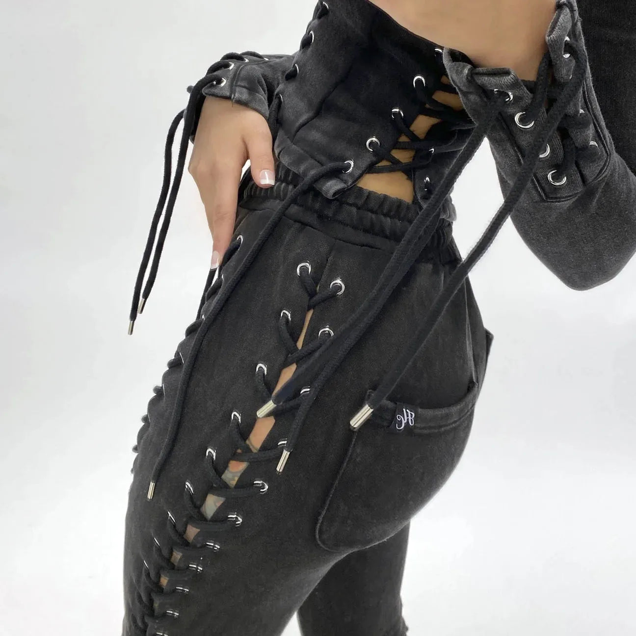 Lace-Up High Waist Jeans