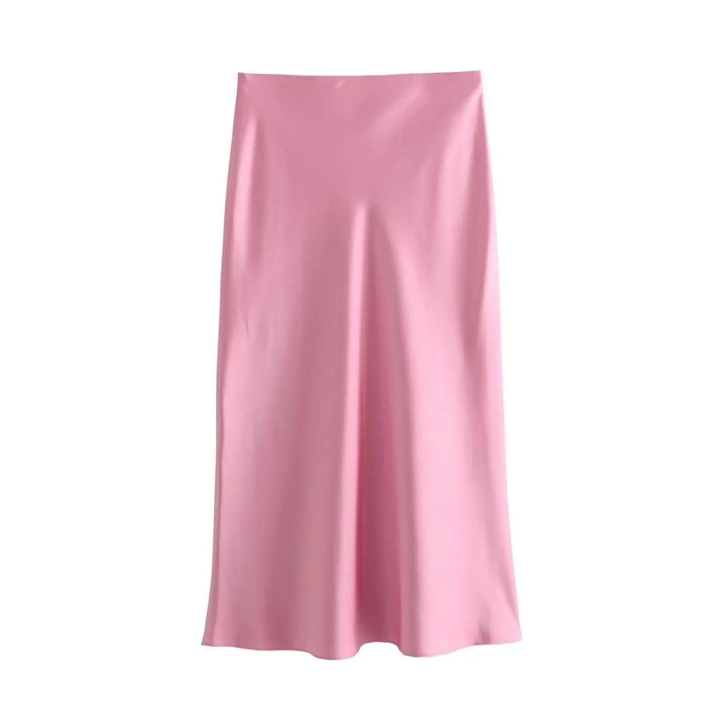 2024 Summer New European and American Style Fashion Casual Silk Midi Skirt Solid Color Women's Mid length Skirt Half skirt