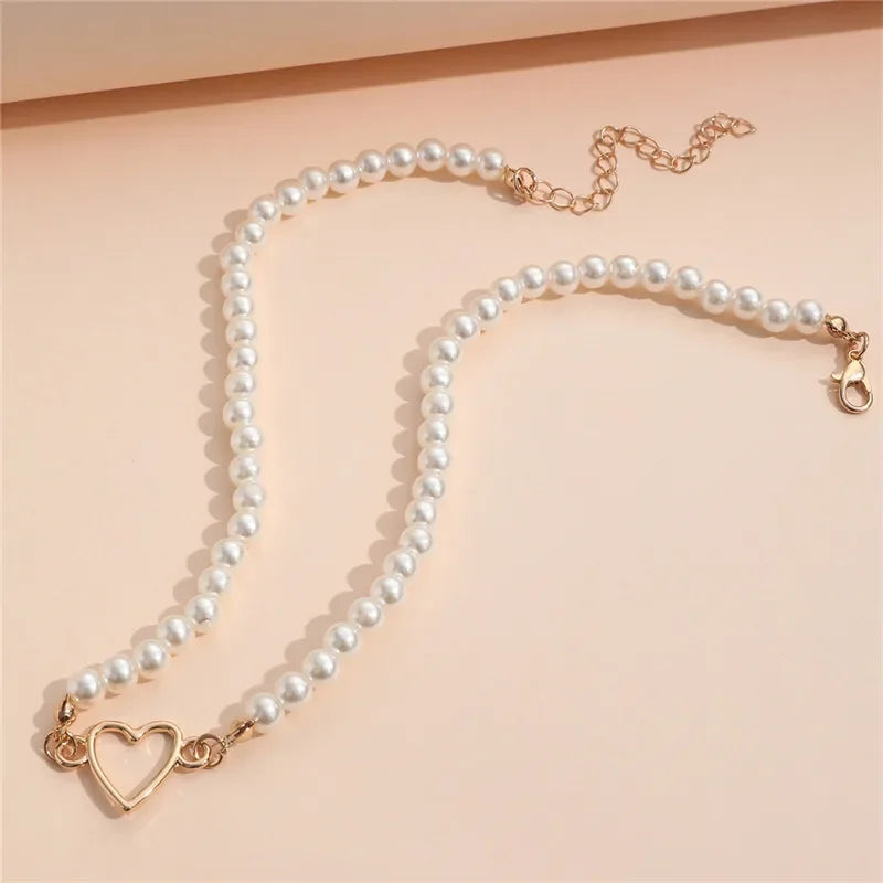 Love Heart Pearl Choker Necklace