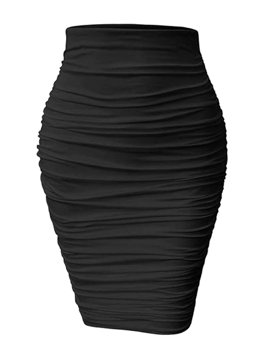 Women's sexy wrap hip skirt pleats tight elastic skirt leisure holiday fashion pencil skirt