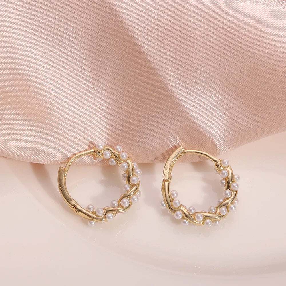 Fashion Pearl Earrings Women Girl Simple Gold Color Temperament Circle Earrings Daily Shopping Dating Earrings Jewelry Accessory