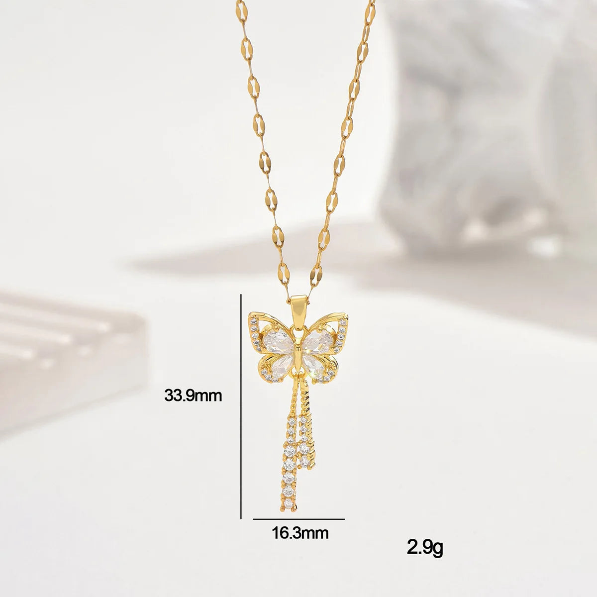 Zircon Butterfly Tassel Necklace