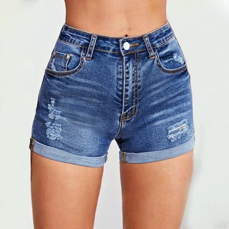 Ripped High-Waist Denim Shorts