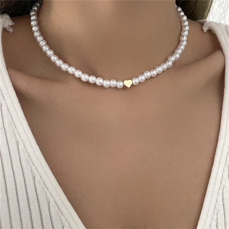 Love Heart Pearl Choker Necklace