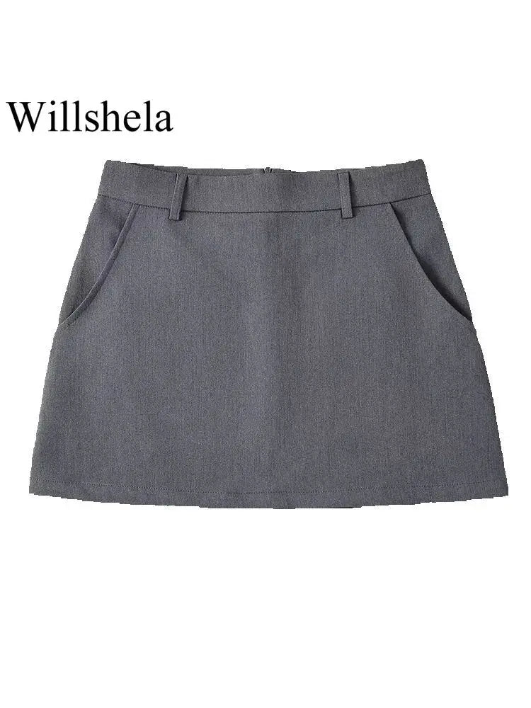 Willshela Women Fashion Solid Back Zipper A-Line Mini Skirt Vintage High Waist Female Chic Lady Skirts