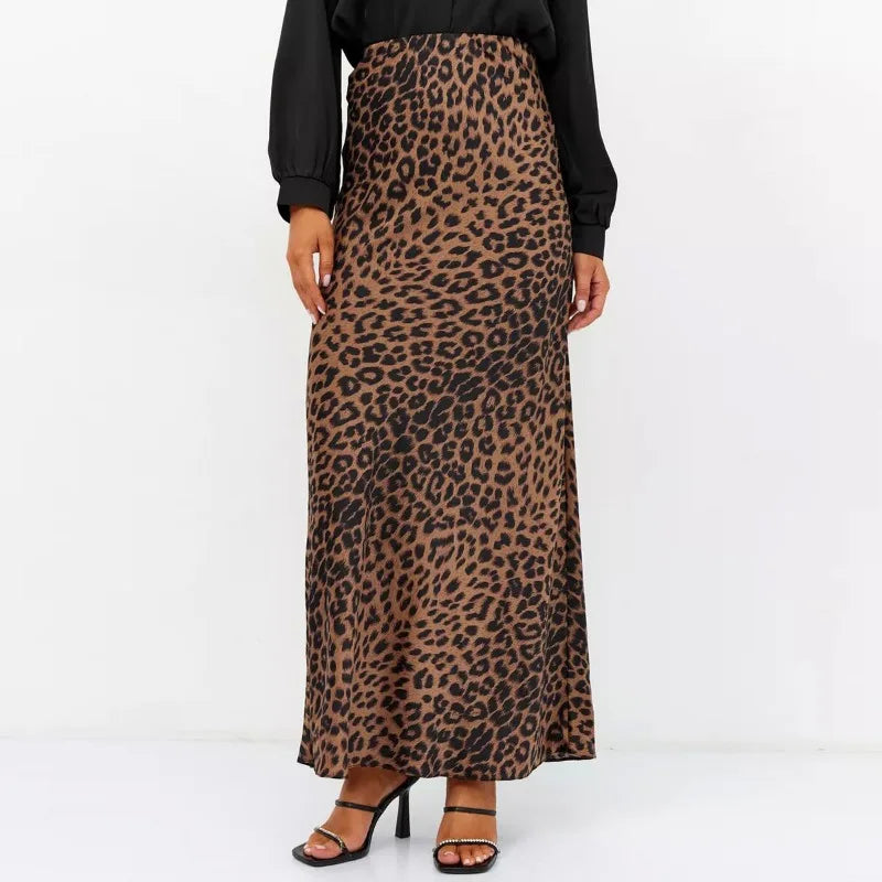 Sexy Leopard Print Long Skirts For Women 2024 Summer Fashion Vintage Women's Satin Maxi Skirt Female High Waist A-Line Skirt