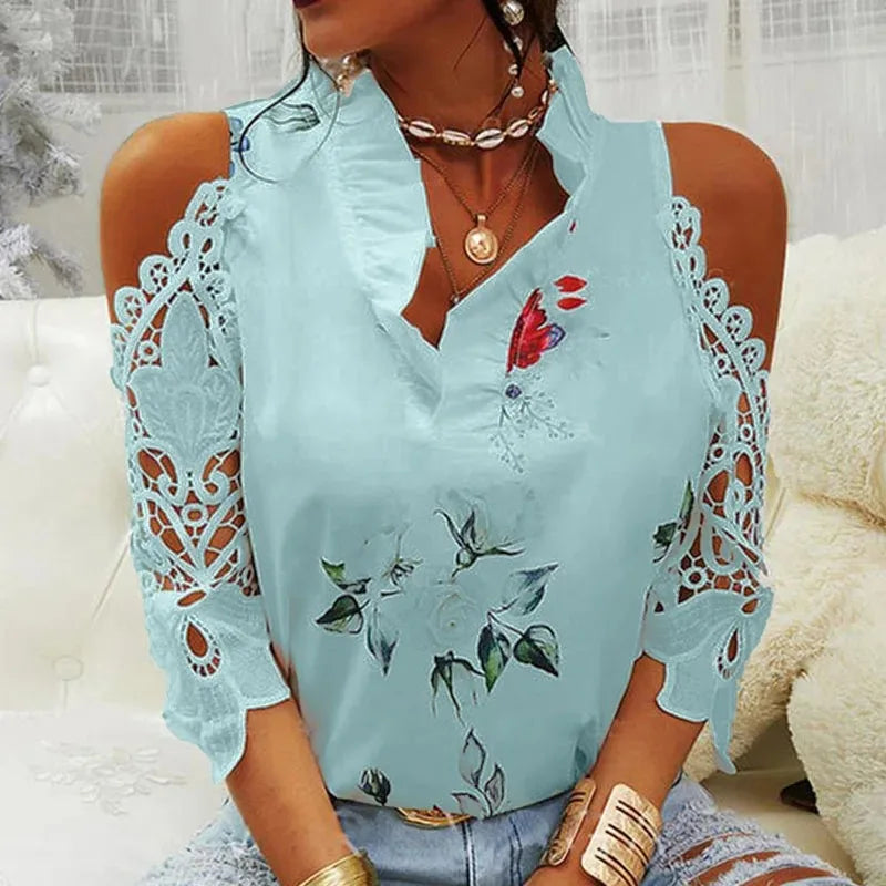 Floral Lace V-Neck Blouse