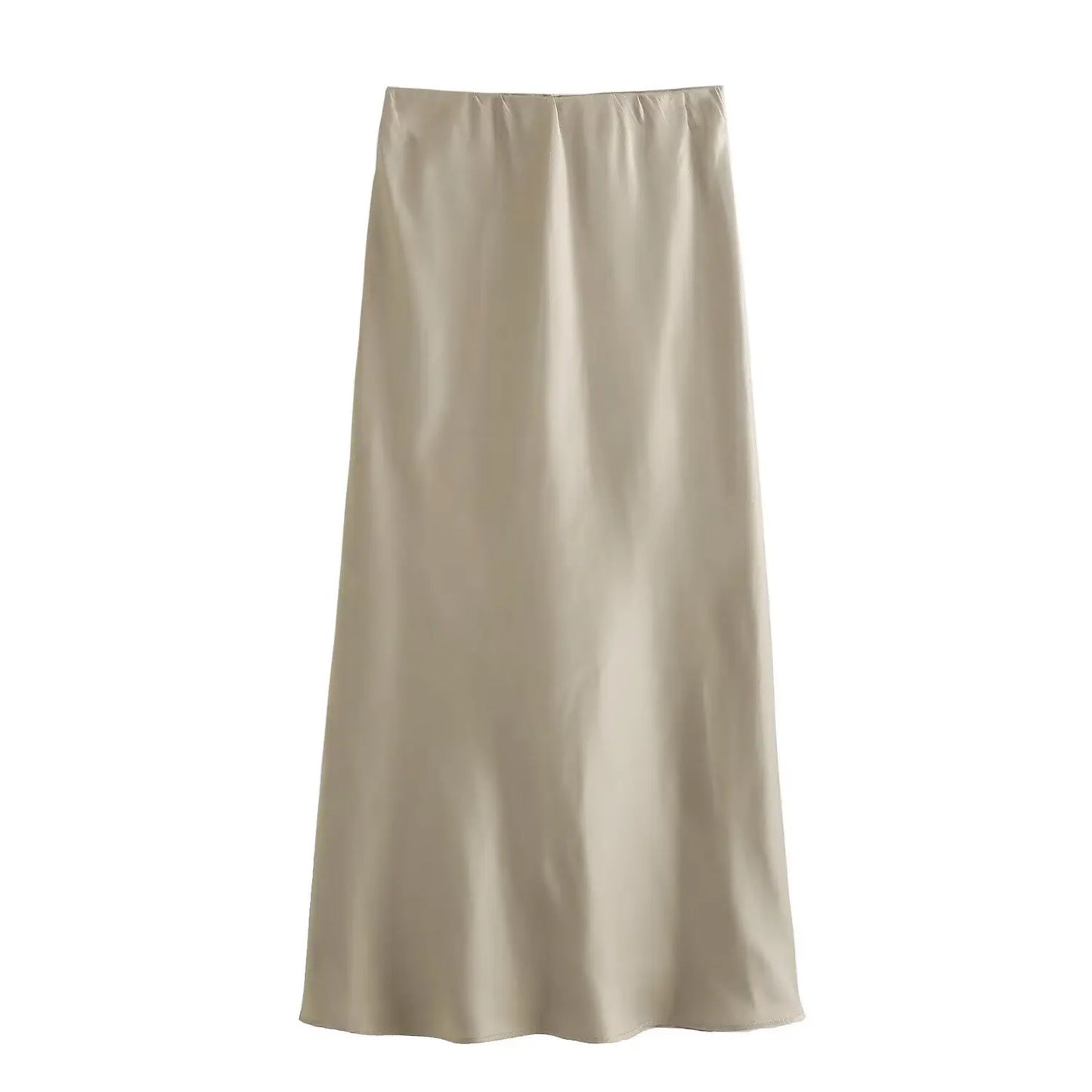 2024 Summer New European and American Style Fashion Casual Silk Midi Skirt Solid Color Women's Mid length Skirt Half skirt