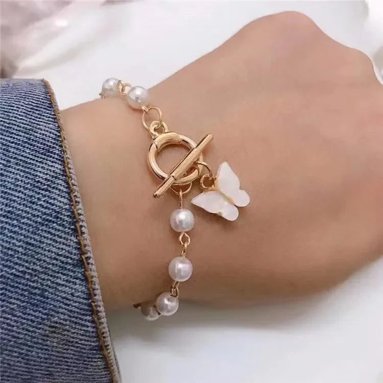 Butterfly Pearl Charm Bracelet