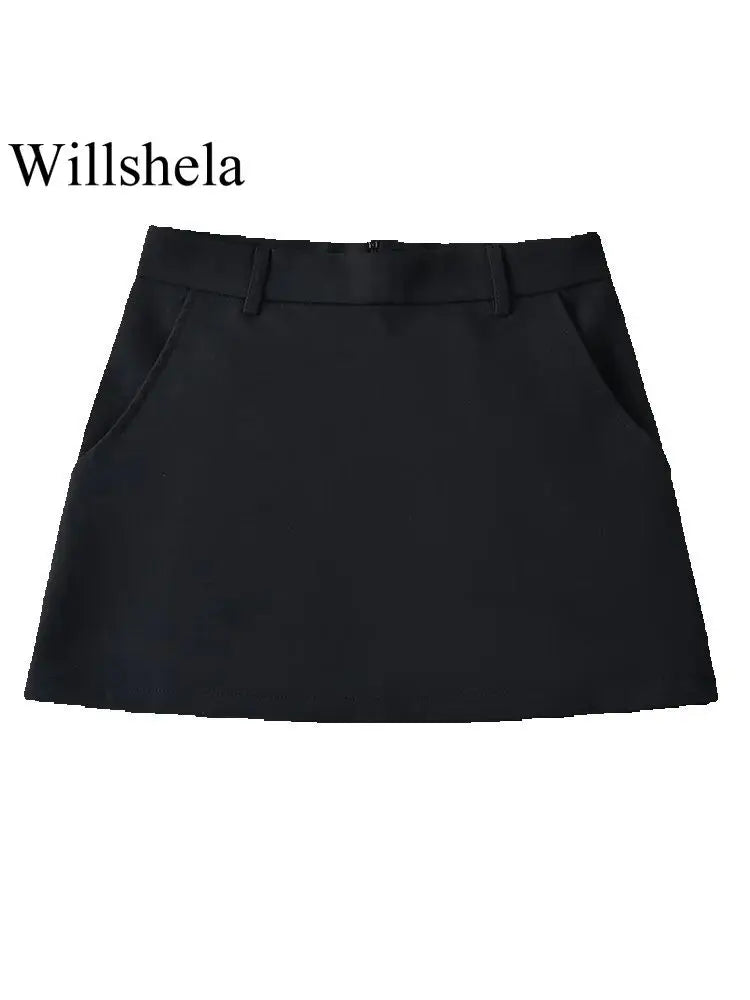 Willshela Women Fashion Solid Back Zipper A-Line Mini Skirt Vintage High Waist Female Chic Lady Skirts