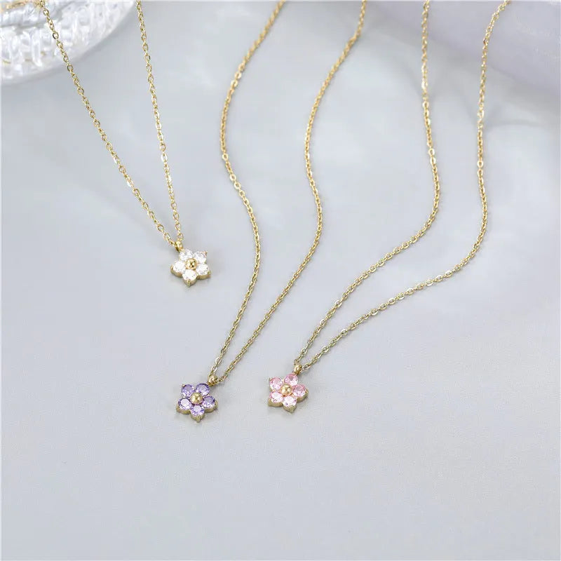 Cubic Zirconia Flower Pendant Necklace